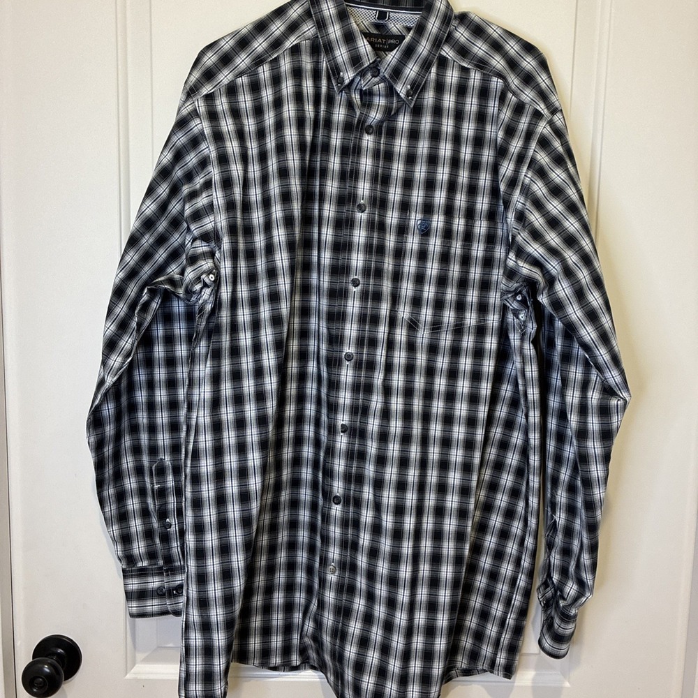 Ariat Pro Series Mens Black/Blue Plaid Lg Sleeve Button Down Shirt LargeTall